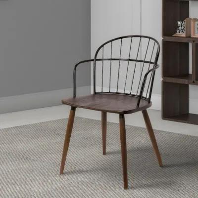 Metal Frame Side Chair with Open Backrest, Black and Brown-Benzara