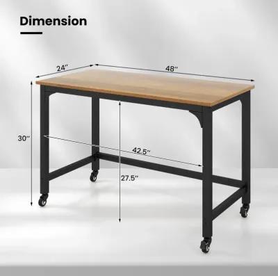 48" Rolling Computer Desk with Heavy-duty Metal Frame for Home and Office