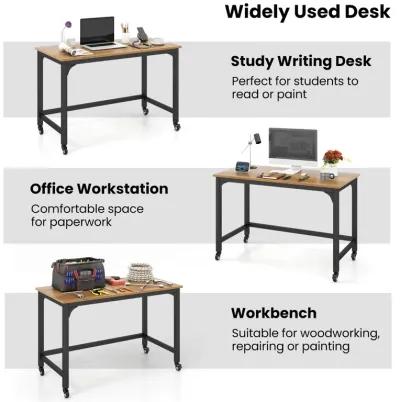 48" Rolling Computer Desk with Heavy-duty Metal Frame for Home and Office