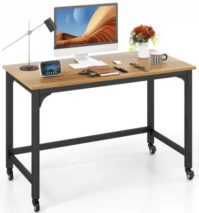 48" Rolling Computer Desk with Heavy-duty Metal Frame for Home and Office