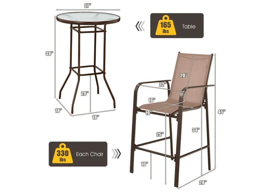 Hivvago 3 Pieces Outdoor Patio Bar Table Stool Set