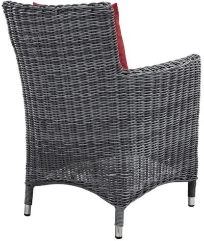 Modway Summon Wicker Rattan Outdoor Patio Sunbrella Dining Armchair in Canvas Red