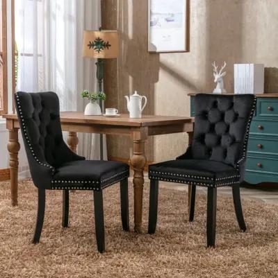 Contemporary Velvet Dining Chairs, Black, 2-Pcs Set