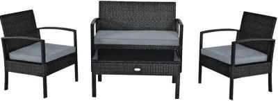 4 Pieces Patio Rattan Cushioned Furniture Set with Loveseat and Table