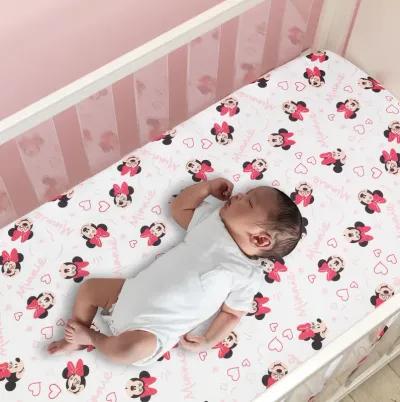 Lambs & Ivy Disney Baby Minnie Mouse Love White/Pink Heart Fitted Crib Sheet