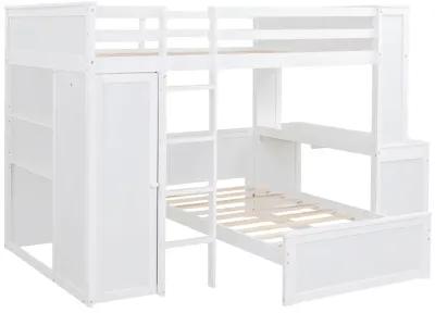 Merax Loft Bed with Storage Shelves and Wardrobe