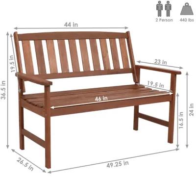 Sunnydaze 2-Person Meranti Wood with Teak Oil Finish Outdoor Garden Bench