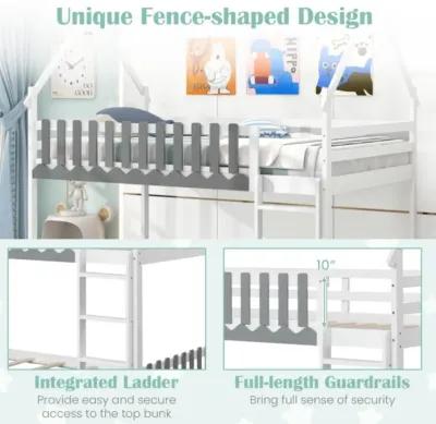 Hivvago Twin Over Twin Bunk Bed with Fence and Ladder for Kids