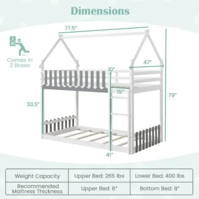 Hivvago Twin Over Twin Bunk Bed with Fence and Ladder for Kids