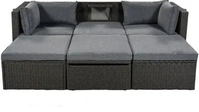 Outdoor Patio Rectangle Daybed With Retractable Canopy, Wicker Furniture Sectional Seating