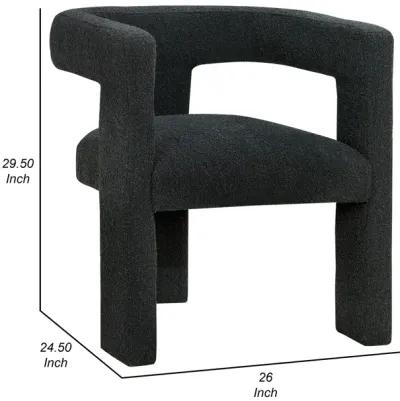 Hellen Accent Side Chair, Fully Upholstered in Black Boucle, Foam Cushion - Benzara