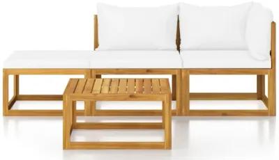 vidaXL 4 Piece Garden Lounge Set with Cushion Cream Solid Acacia Wood