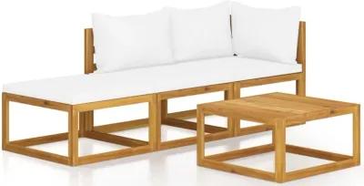 vidaXL 4 Piece Garden Lounge Set with Cushion Cream Solid Acacia Wood