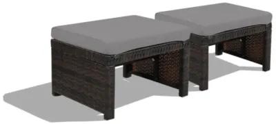 Hivvago 2 Pieces Patio Rattan Ottomans with Soft Cushion for Patio and Garden