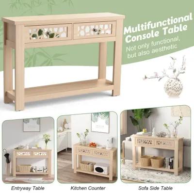 2-Tier Console Table with Drawers and Open Storage Shelf-Natural