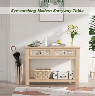 2-Tier Console Table with Drawers and Open Storage Shelf-Natural