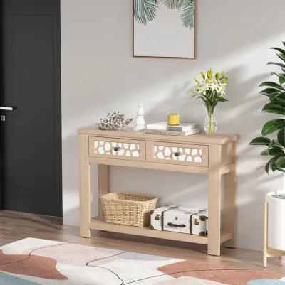 2-Tier Console Table with Drawers and Open Storage Shelf-Natural