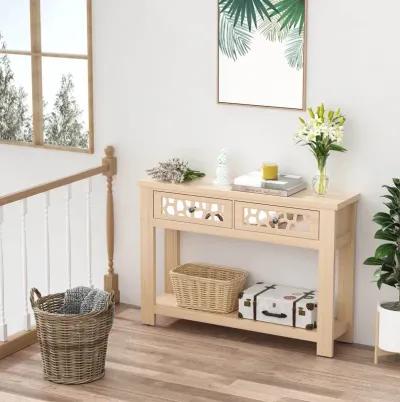 2-Tier Console Table with Drawers and Open Storage Shelf-Natural