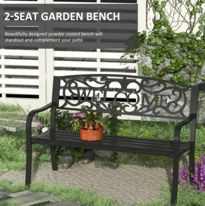 Welcoming Garden Duo: 50" Cast Iron Vine-Decorated Bench for Patio Seating