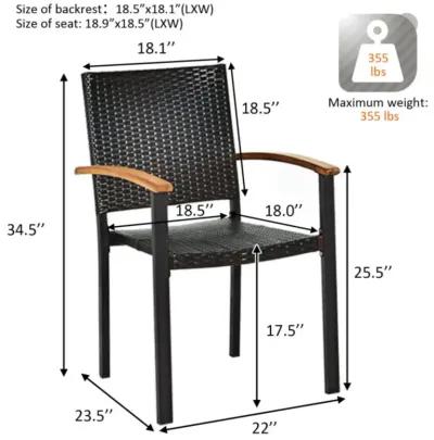 Hivvago Set of 4 Outdoor Patio PE Rattan Dining Chairs with Powder-coated Steel Frame