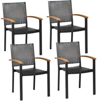 Hivvago Set of 4 Outdoor Patio PE Rattan Dining Chairs with Powder-coated Steel Frame