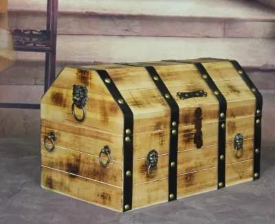 Large Wooden Pirate Lockable Trunk with Lion Rings