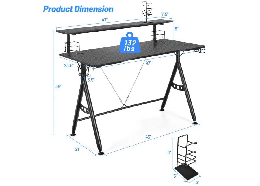 Costway Gaming Desk Home Office Computer Table E-Sports w/Monitor Shelf & Cup Holder