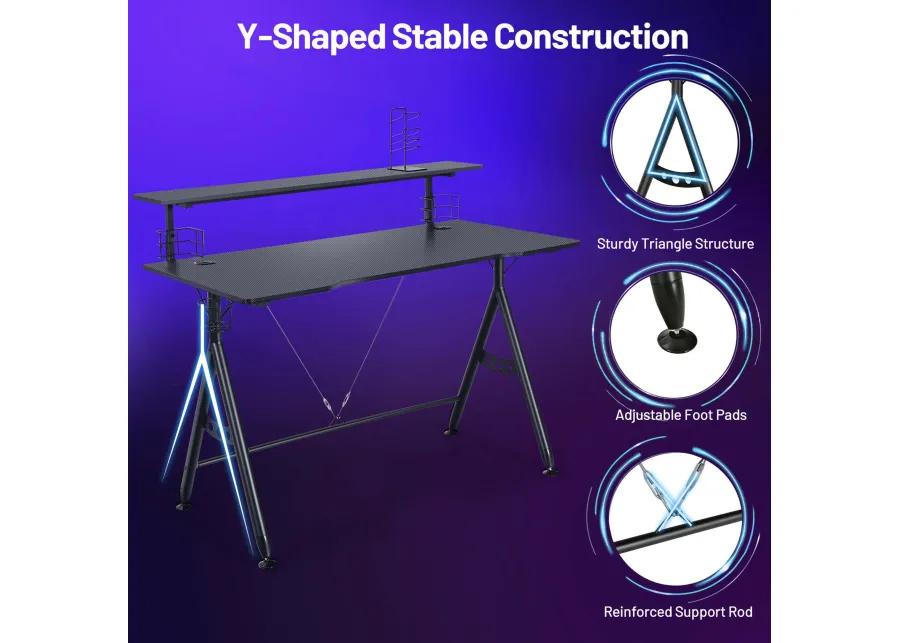 Costway Gaming Desk Home Office Computer Table E-Sports w/Monitor Shelf & Cup Holder