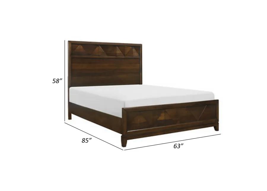 Nibo Queen Size Platform Bed, Modern Rustic, Walnut Brown Solid Wood - Benzara