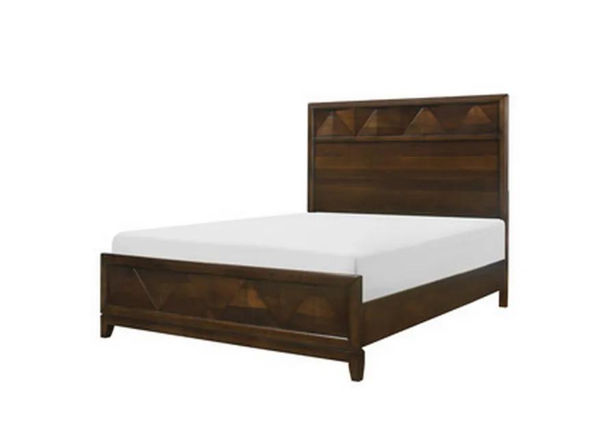 Nibo Queen Size Platform Bed, Modern Rustic, Walnut Brown Solid Wood - Benzara