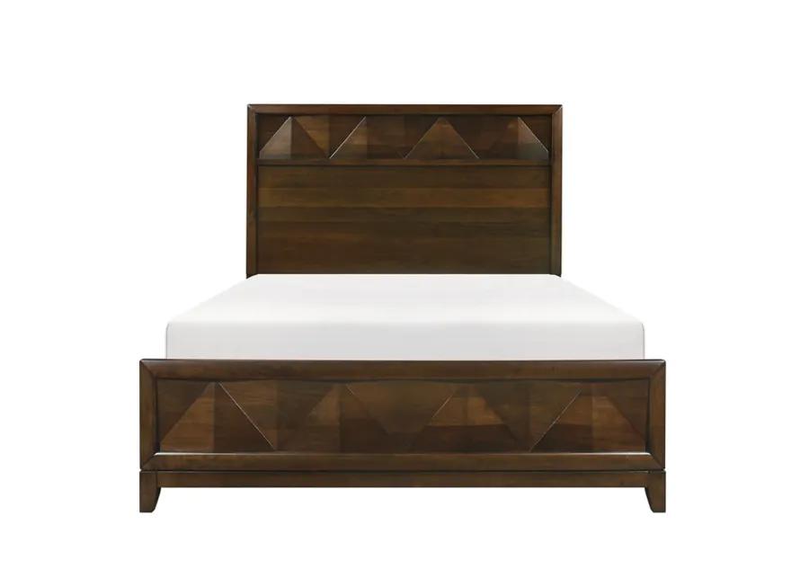 Nibo Queen Size Platform Bed, Modern Rustic, Walnut Brown Solid Wood - Benzara