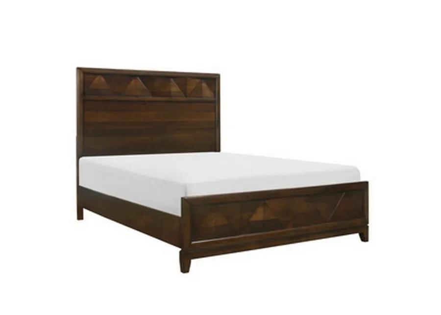 Nibo Queen Size Platform Bed, Modern Rustic, Walnut Brown Solid Wood - Benzara