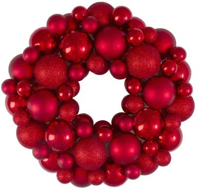 Red Hot 3-Finish Shatterproof Ball Christmas Wreath - 13-Inch  Unlit