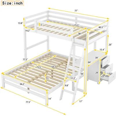 Merax Wood Bunk Bed with Desk and Three Drawers