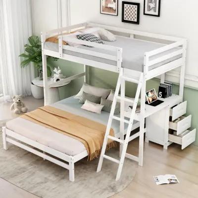 Merax Wood Bunk Bed with Desk and Three Drawers