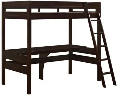 DHP Harlan Twin Size Loft Bed with Desk and Ladder, Espresso