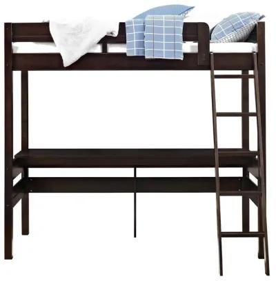 DHP Harlan Twin Size Loft Bed with Desk and Ladder, Espresso