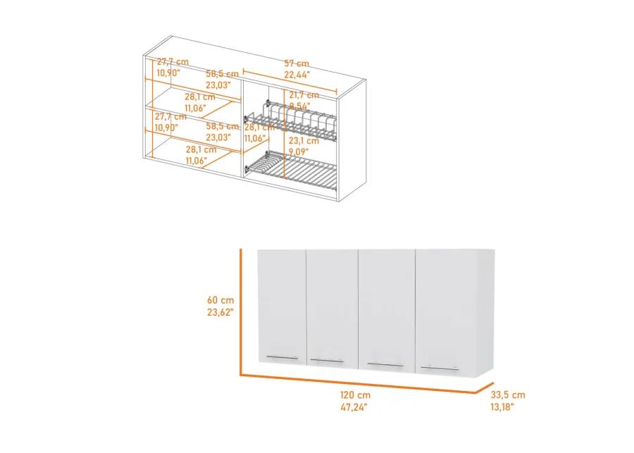 Stockton Rectangle Four Swing Doors Wall Cabinet White