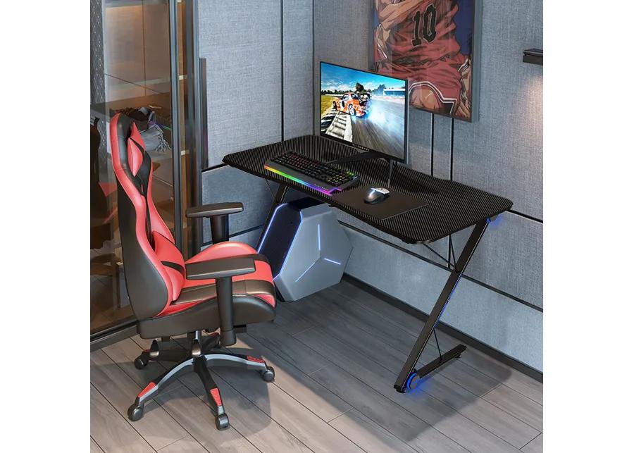 Costway 43.5 inch Gaming Desk Z Shape Office PC Computer Desk Gamer Tables w/ LED Lights