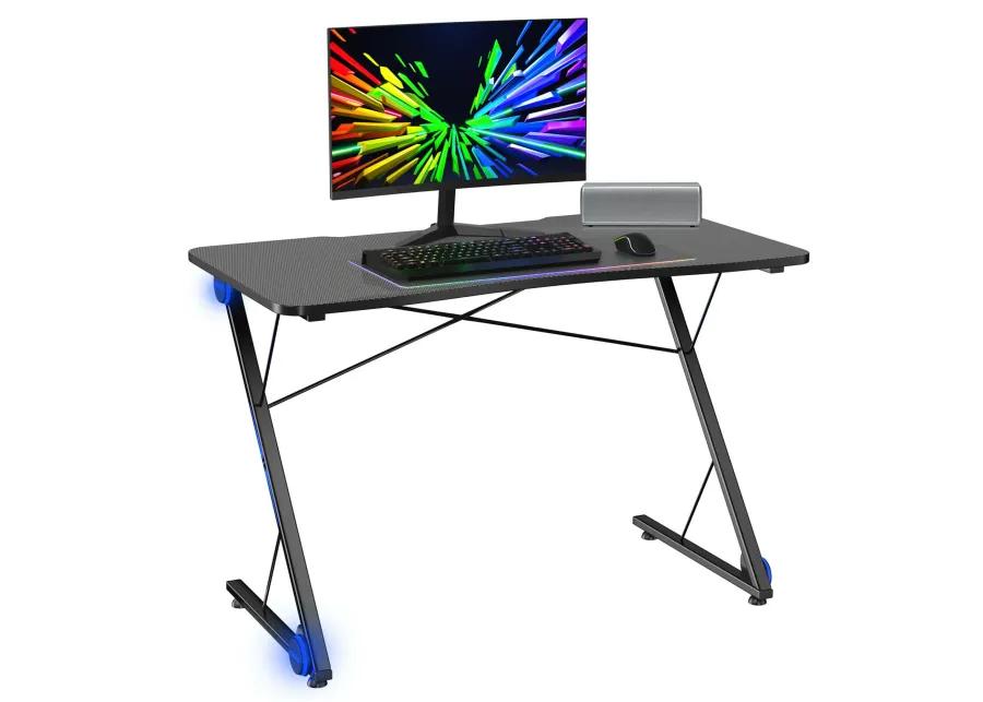 Costway 43.5 inch Gaming Desk Z Shape Office PC Computer Desk Gamer Tables w/ LED Lights