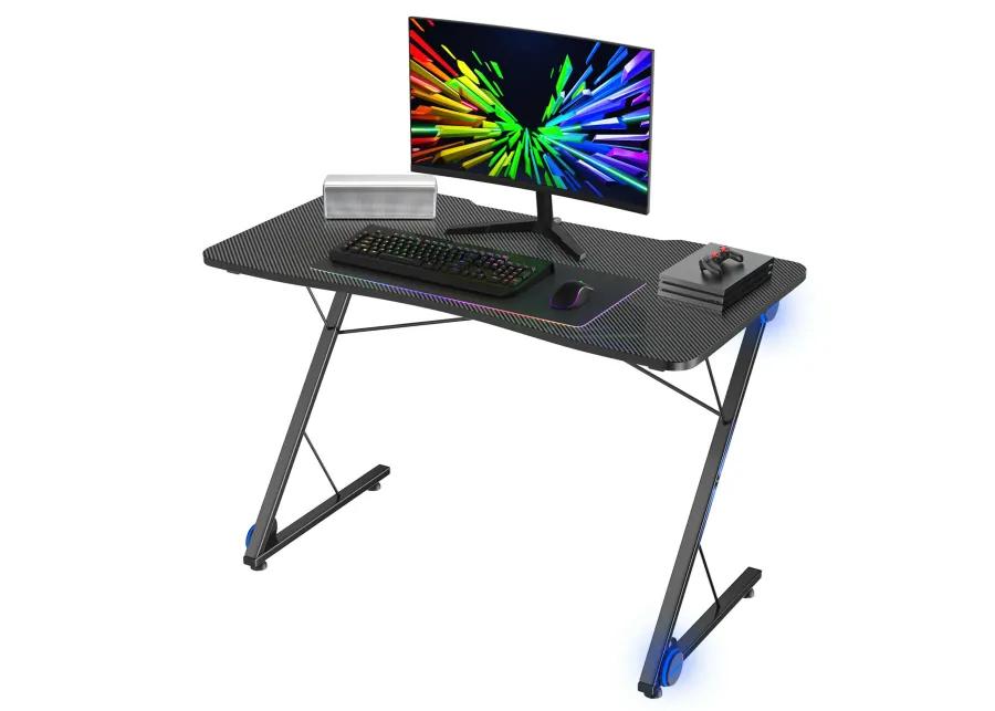 Costway 43.5 inch Gaming Desk Z Shape Office PC Computer Desk Gamer Tables w/ LED Lights