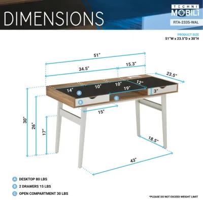 Compact Computer Desk with Multiple Storage, Walnut