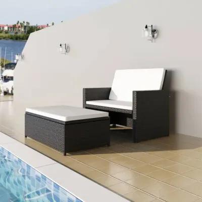 vidaXL 2 Piece Garden Lounge Set with Cushions Poly Rattan Black