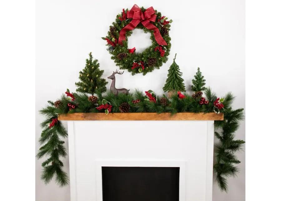 Pre-Lit Canadian Pine Artificial Christmas Wreath  24-Inch  Clear Lights