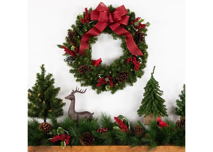 Pre-Lit Canadian Pine Artificial Christmas Wreath  24-Inch  Clear Lights