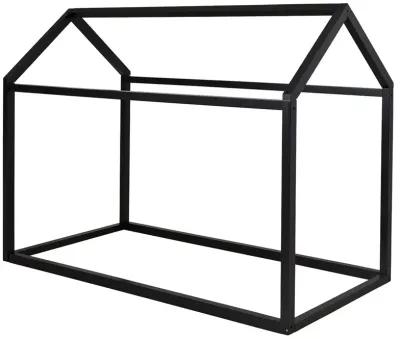 Twin Bed Frame with House Shaped Design, Black-Benzara