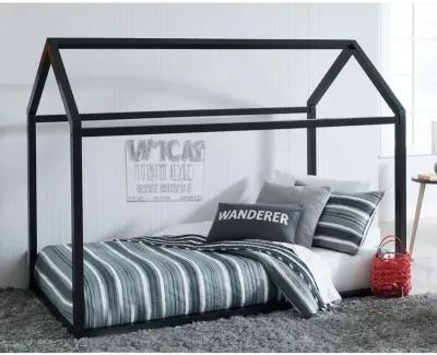 Twin Bed Frame with House Shaped Design, Black-Benzara