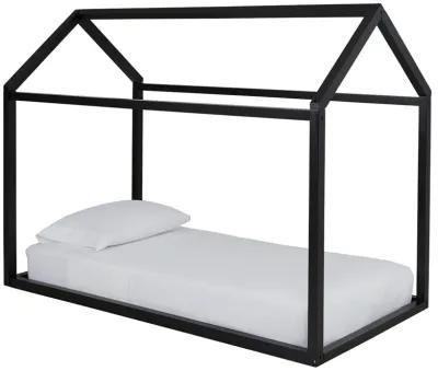 Twin Bed Frame with House Shaped Design, Black-Benzara