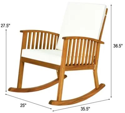 Hivvago Outdoor Acacia Wood Rocking Chair with Detachable Washable Cushions