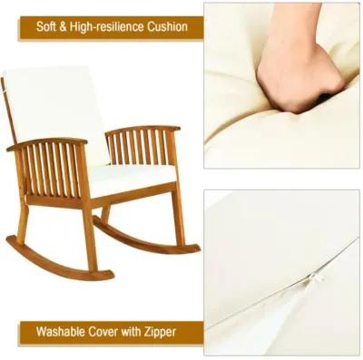 Hivvago Outdoor Acacia Wood Rocking Chair with Detachable Washable Cushions